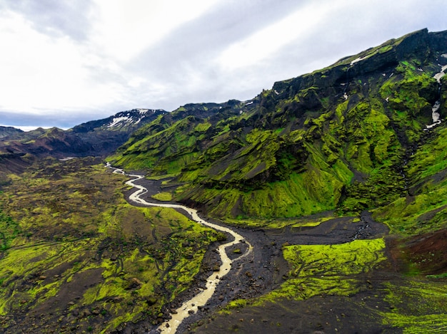 A paisagem de Thorsmork nas montanhas da Islândia.
