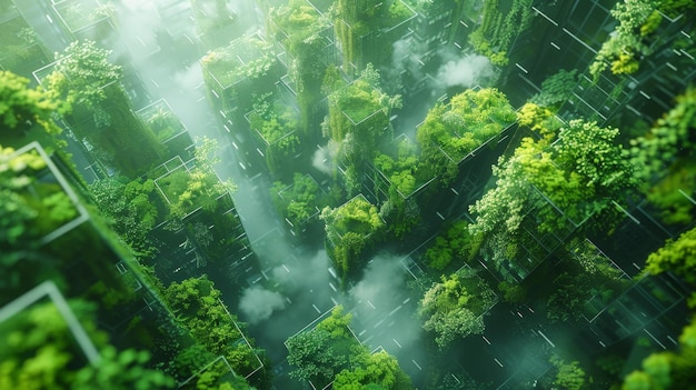 Foto a paisagem é projetada em um estilo ecológico verde. desenho de estilo biophilia de matas verdes.