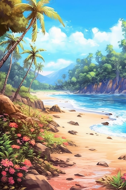 A paisagem é uma praia selvagem tropical Generative AI