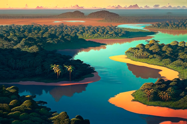 A paisagem natural do Rio Amazonas Ambiente Estilos de desenho animado IA generativa