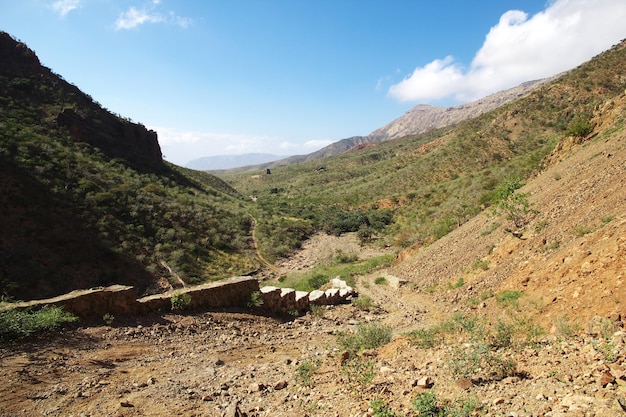 A paisagem no planalto de Homhil, ilha de Socotra, oceano Índico, Iêmen