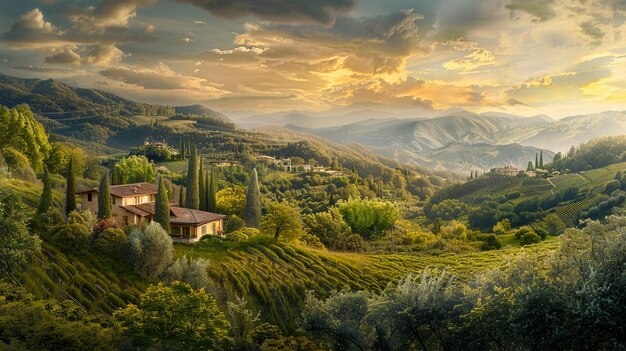 A paisagem tranquila de uma colina, a beleza panorâmica de um vale verde