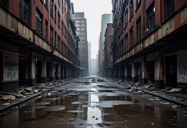 A paisagem urbana desolada conta uma história de abandono.