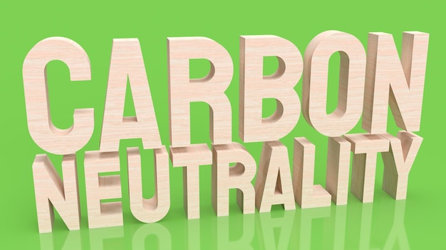 A palavra de neutralidade de carbono de madeira para renderização em 3d do conceito de eco ou ecologia