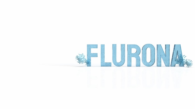 A palavra flurona e vírus em fundo branco para surtos ou renderização 3d de conceito sci