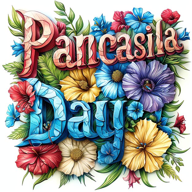 a palavra Pancasila dia decorado e adornado por balão arco letras ilustração