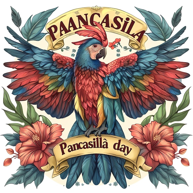 Foto a palavra pancasila dia decorado e adornado por balão arco letras ilustração