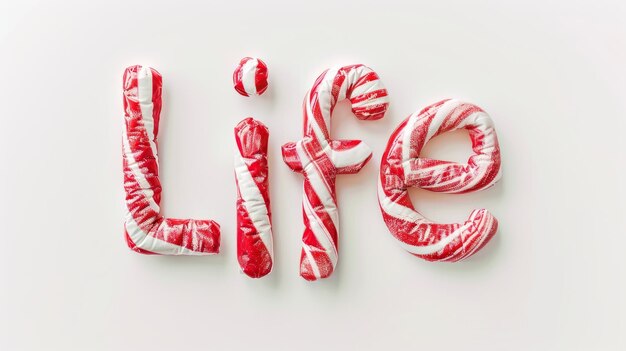 A palavra vida criada em Candy Cane Typography