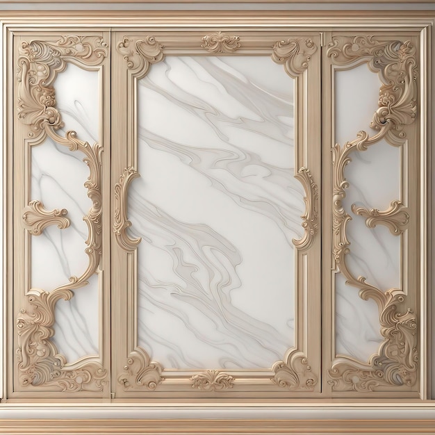 A parede interior clássica renderiza moldura de mármore de madeira de luxo