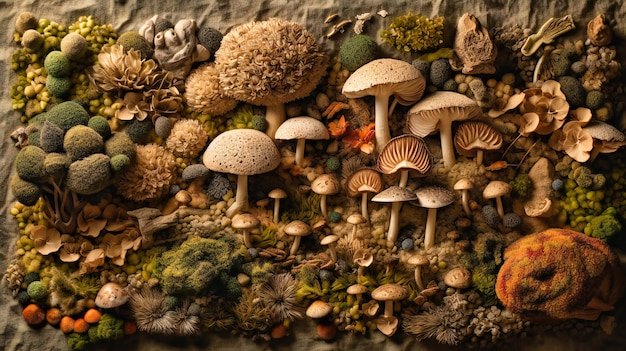 A parede musgosa está cheia de diferentes tipos de fungos e minerais