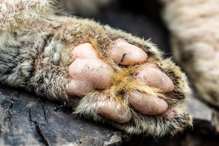 Foto a pata do gato doente em close-up