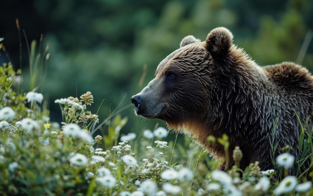 A pele do urso-pardo mistura-se perfeitamente com a flora circundante.