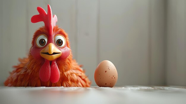 A personagem é uma galinha com ovos ilustração 3D