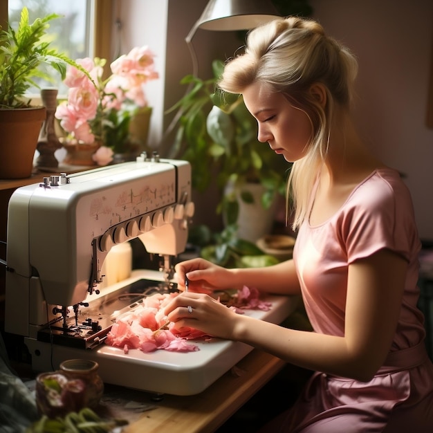 Foto a pessoa trabalhando em uma máquina de costura imagem de uma máquina de coser