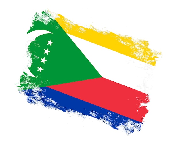 A pincelada pintou a bandeira de comores no fundo branco