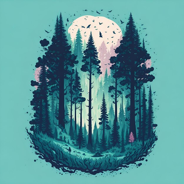 a_Pine_Forest_Landscape_Magic_tshirt_Design_vibrant_pa