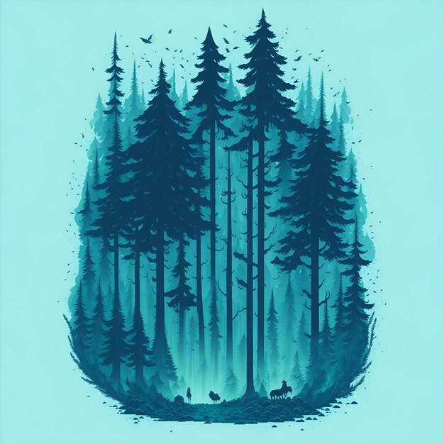 a_Pine_Forest_Landscape_Magic_tshirt_Design_vibrant_pa