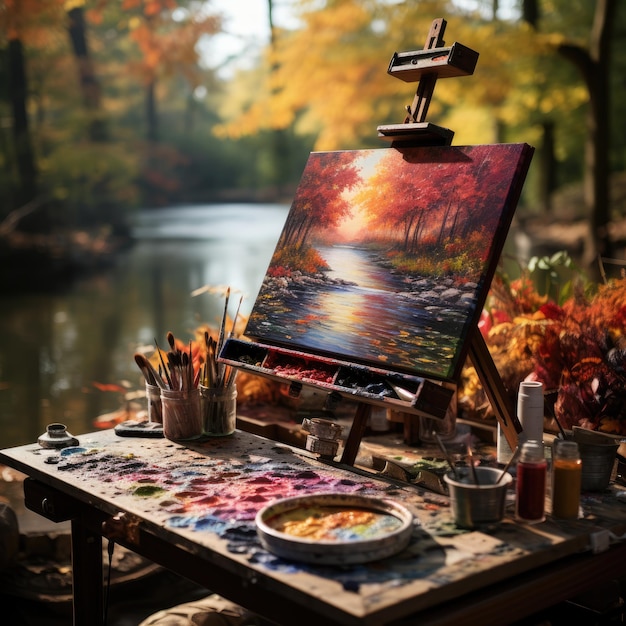 Foto a pintura de um barco em um lago com uma cruz.