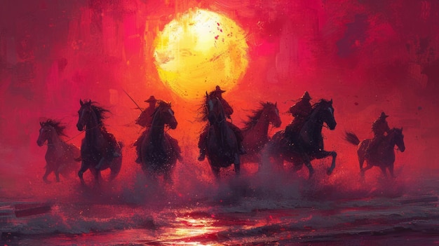 Foto a pintura dos sete cavalos ao nascer do sol de acordo com o vastu shastra