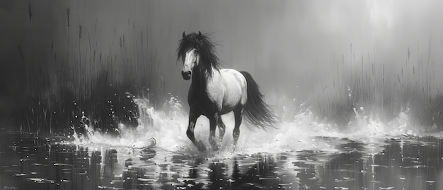 A pintura é moderna abstrata metálica com textura no fundo cavalos animais etc