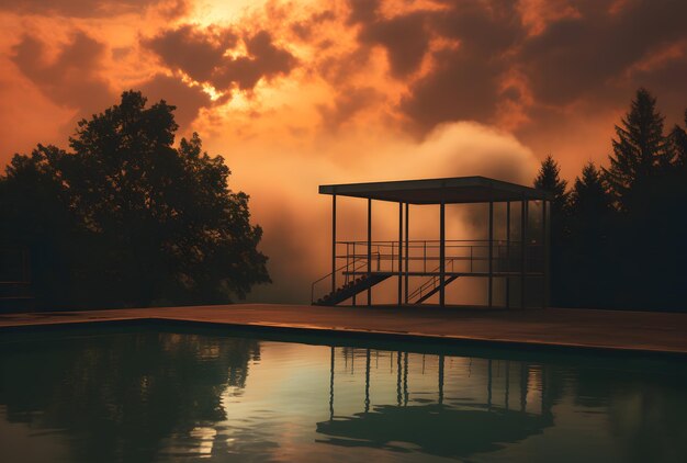 Foto a_piscina_de fora_no pôr-do-sol