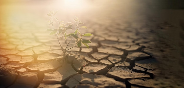 A planta do deserto prospera em um dia sufocante de terreno fraturado e ressecado, impactado pela mudança climática generative ai