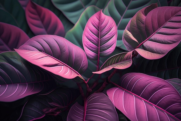 Foto a planta rosa deixa a geração de ai de padrão tropical floral de fundo