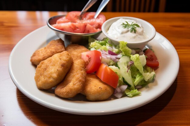 Foto a_plate_of_chicken_nuggets_served_with_a_side_of_crea_225_block_0_0jpg