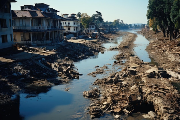 A poderosa força do tsunami ao engolir as áreas costeiras e trazer devastação aos edifícios