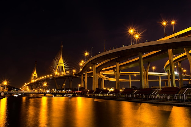 A Ponte Bhumibol também conhecida como a Ponte Industrial Ring Road Bangkok Tailândia