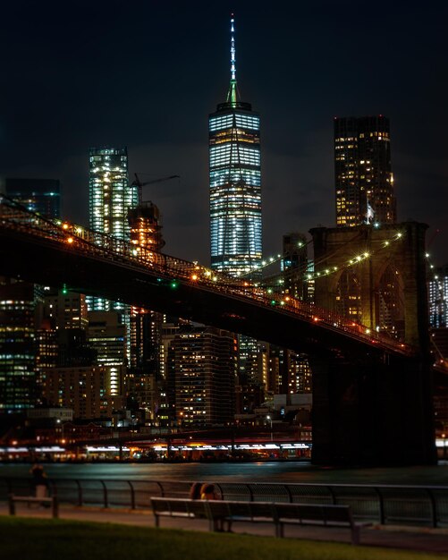 Foto a ponte de brooklyn à noite