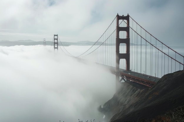 A Ponte Golden Gate envolvida em nevoeiro gerado por Ai