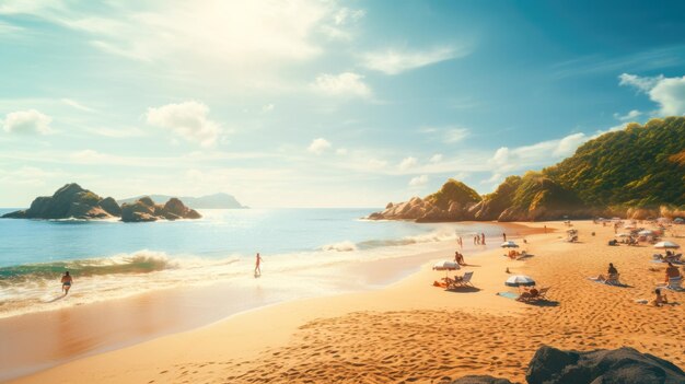 A praia beijada pelo sol, um cenário caloroso e descontraído