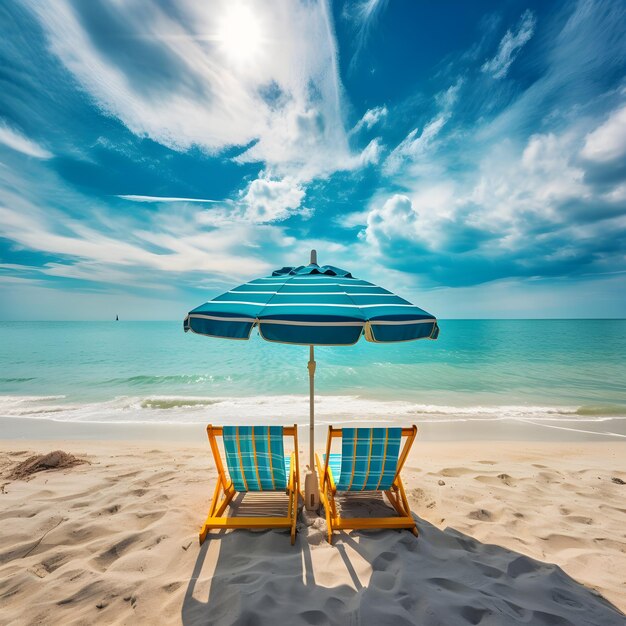 A praia de areia flutuando nuvens e escapando para o sol costeiro