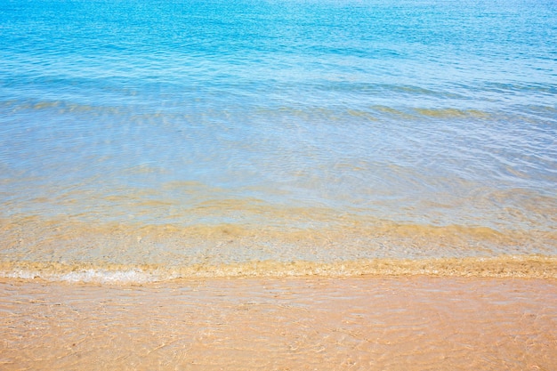 A praia e a superfície do mar com nuvens de céu claro do mar azul profundo Paisagem com oceano ondas pequenas água reflexão espaço de cópia para texto Ilustração para site de turismo ou anúncio Mar de Andaman Tailândia
