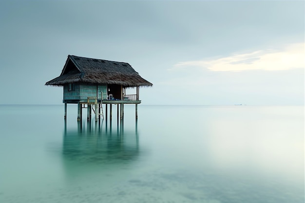 Foto a praia em forma de cabana fica