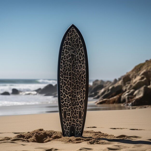 Foto a prancha de surf leopard na praia