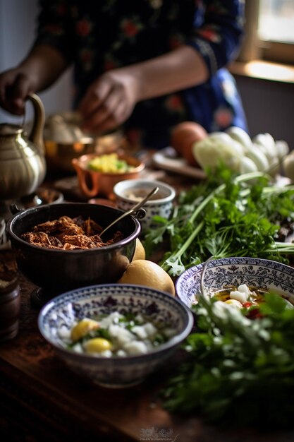 Foto a preparação matinal de um pequeno-almoço de nowruz