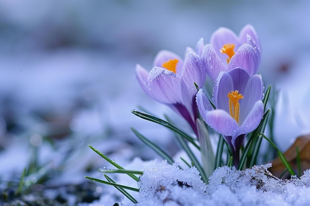 Foto a primavera acorda crocus na neve