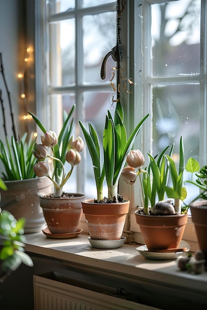 Foto a primavera está chegando belas plantas bulbosas