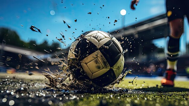 Foto a primeira visão do futebol num estádio de futebol