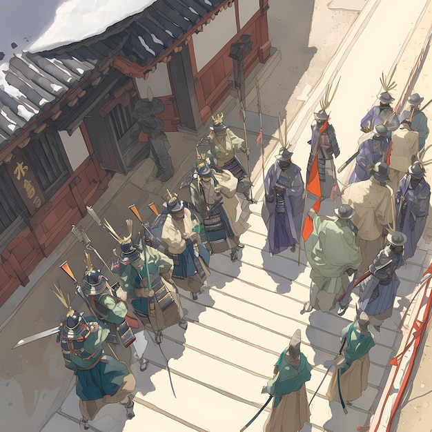 Foto a procissão dos samurais uma viagem épica no japão tradicional