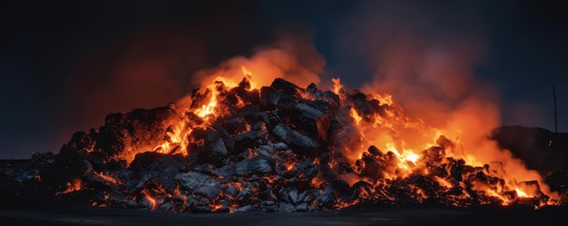 A queima de carvão cria um panorama energético detalhado de fogo brilhante Ai generativo