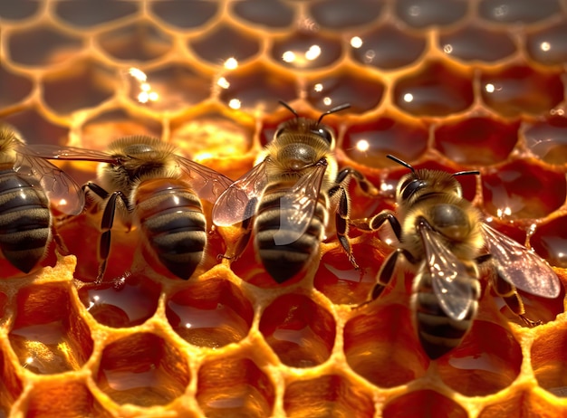 A rainha apis mellifera marcada com pontos e abelhas operárias em torno de sua vida de colônia de abelhas