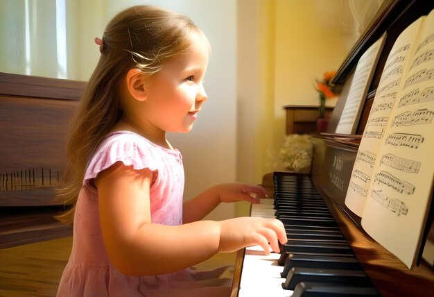 Foto a rapariga a tocar piano.