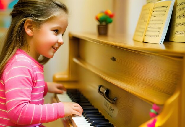 Foto a rapariga a tocar piano.