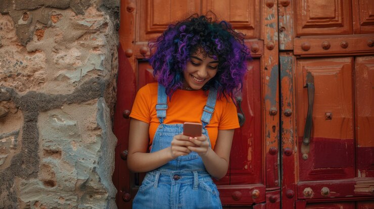 Foto a rapariga com o cabelo colorido