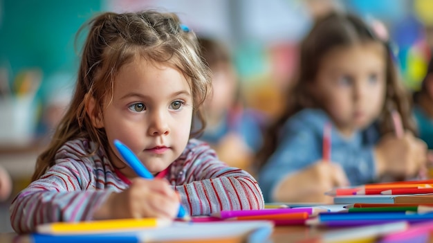 Foto a rapariga da escola está a escrever