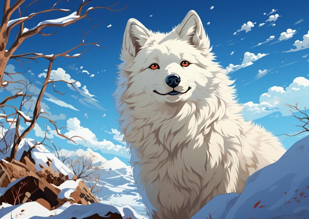 A raposa branca, a elegância ártica, o deserto nevado, a criatura majestosa, a beleza encantadora.