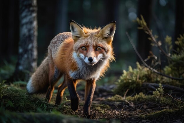 A raposa-vermelha noturna no habitat natural